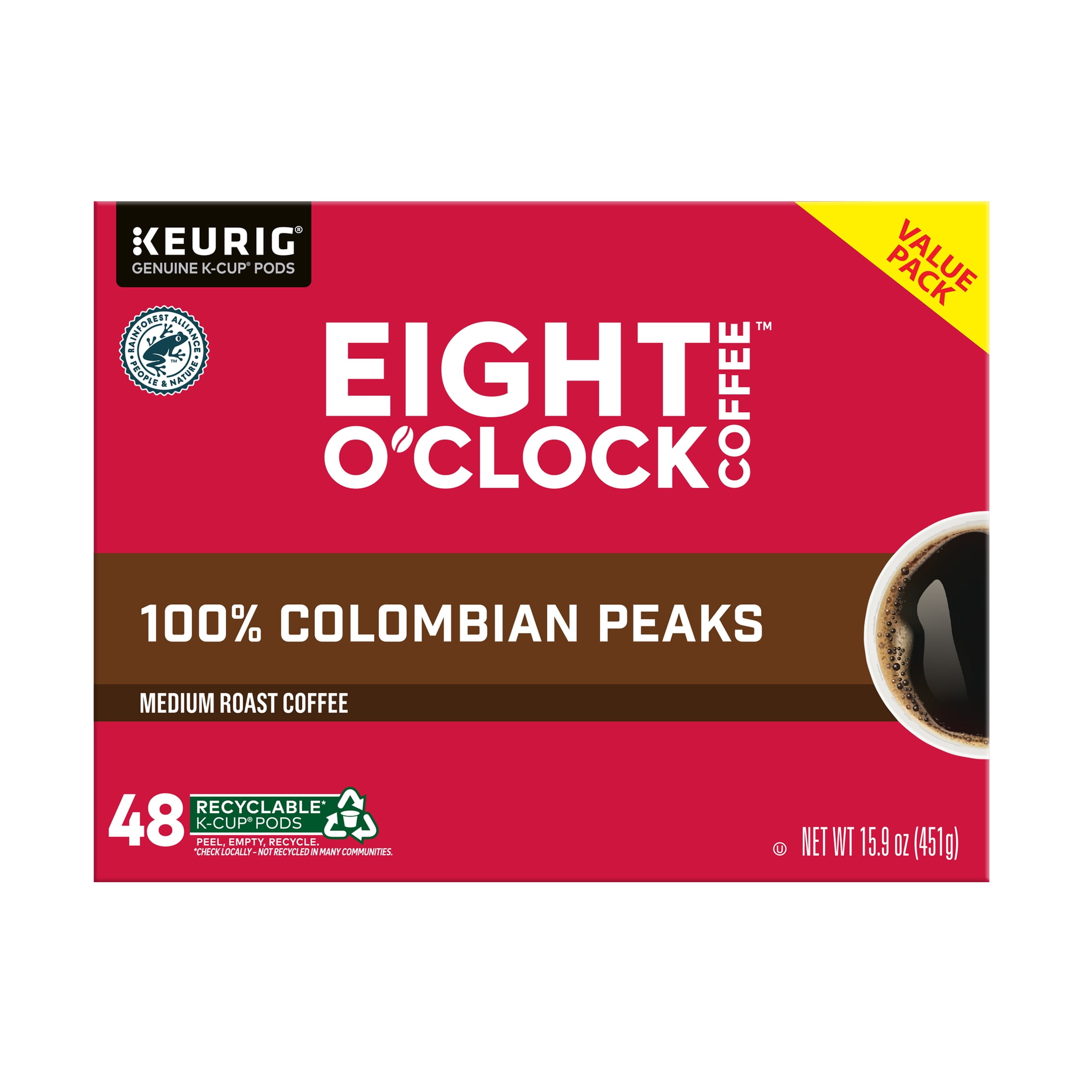 Eight O'Clock Coffee Medium Roast 100% Colombian Peaks Coffee Value Pack 48 - 0.33 oz K-Cup Pods