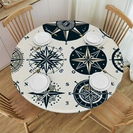 

BCIIG Compass Rose Round Table Cover Stain Resistant Washable Indoor Outdoor Tablecloth Kitchen Dining Wedding Parties Waterproof 100% Polyester Fiber 31-35