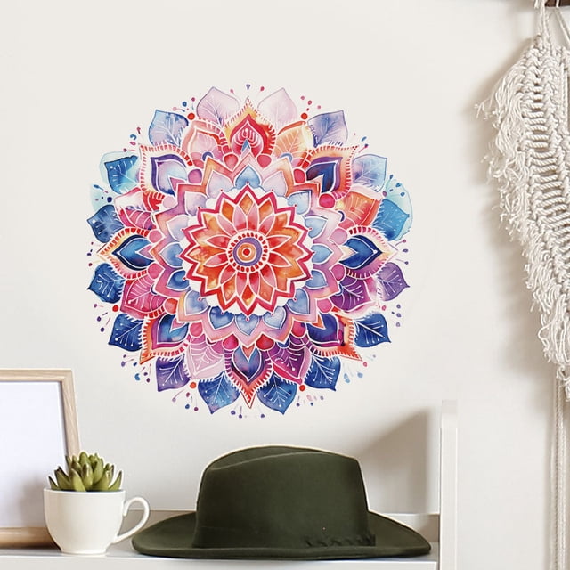 Adhesivos de pared con estampado de flores geométricas coloridas de mandala