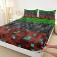 thumbnail image 4 of Erosebridal Miner Game Queen Sheet Sets for Kids Boys, Pixelated Theme Checkered Bed Set, 1 Flat Sheet, 1 Fitted Sheet and 2 Pillowcases, 4 of 5