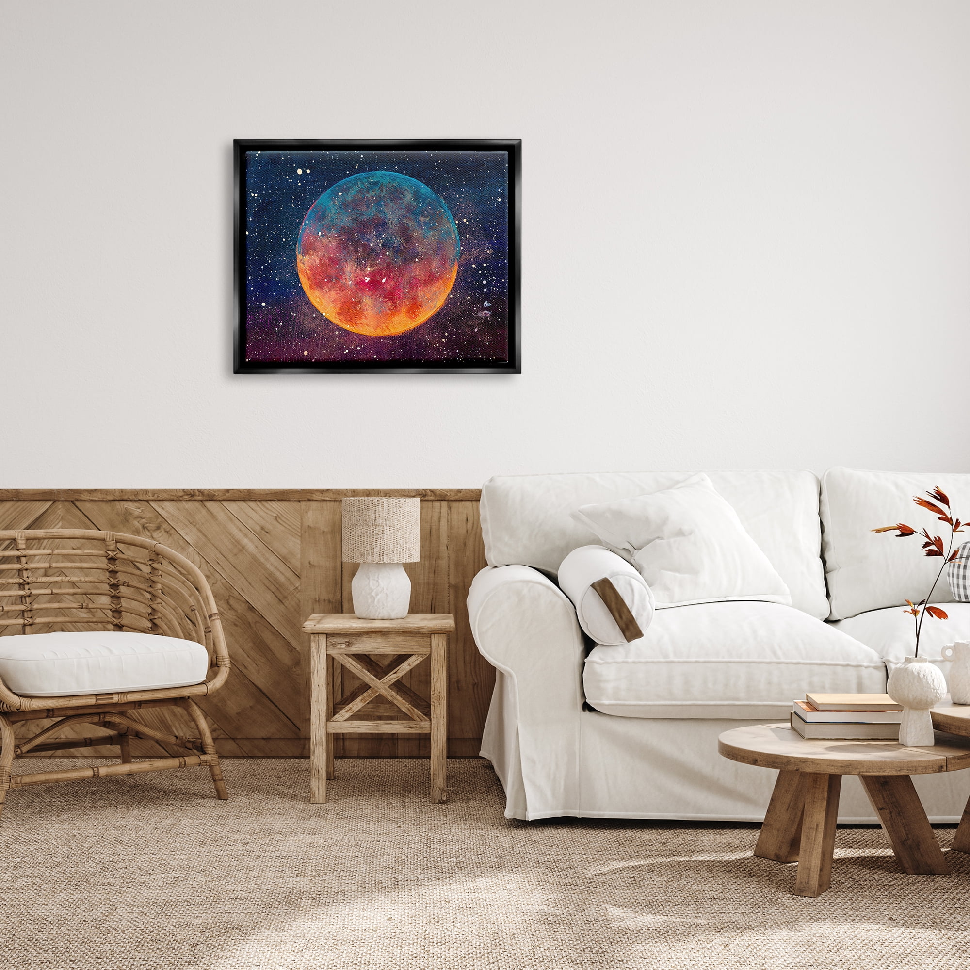 Stupell Industries Starry Night Planet Nature Painting Black Floater Framed Art Print Wall Art, 31 x 25
