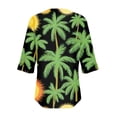 thumbnail image 4 of WTOBBY Women's Hawaiian Print Vacation Shirt V-Neck 3/4 Sleeve Puffy Sleeve Top Beachwear Tunic with Tropical Floral Pattern,Black 3XL, 4 of 4