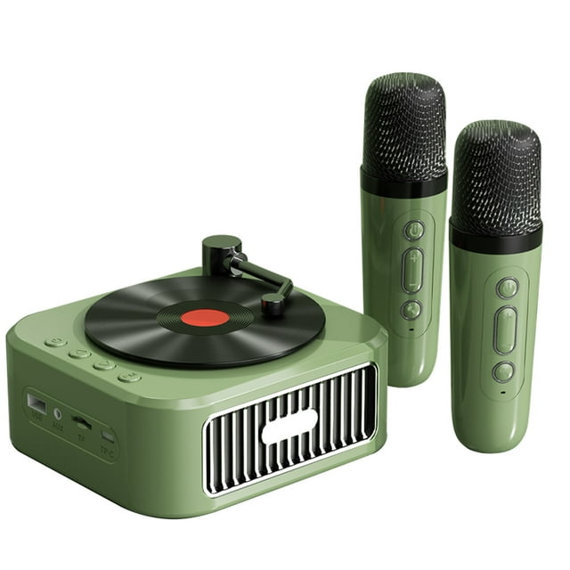Vintage Portable Karaoke Speaker with Dual Microphones - Green Edition