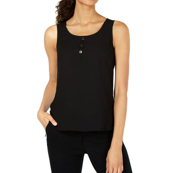 Anne Klein Womens Sleeveless Henley Shirt, Black, Small