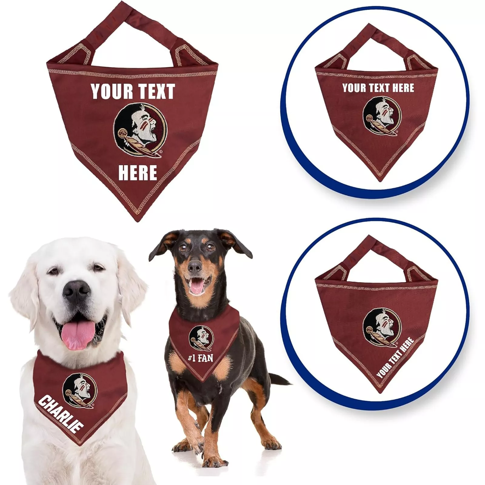 Pets First NCAA Personalized Tie Bandana for Dogs & Cats Sporty Dog Bandana