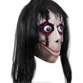 thumbnail image 1 of Máscara MOMO de terror de diablo con pelo largo, disfraz aterrador de Halloween, decoración para fiesta de cosplay espeluznante, 1 of 5