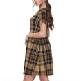 thumbnail image 2 of Fotbe khaki coffee plaid Vestido Largo de Moda para Mujer, Vestido Tipo Camiseta con Manga Corta y Estilo Casual a Rayas y Bloques de Color, 2 of 6