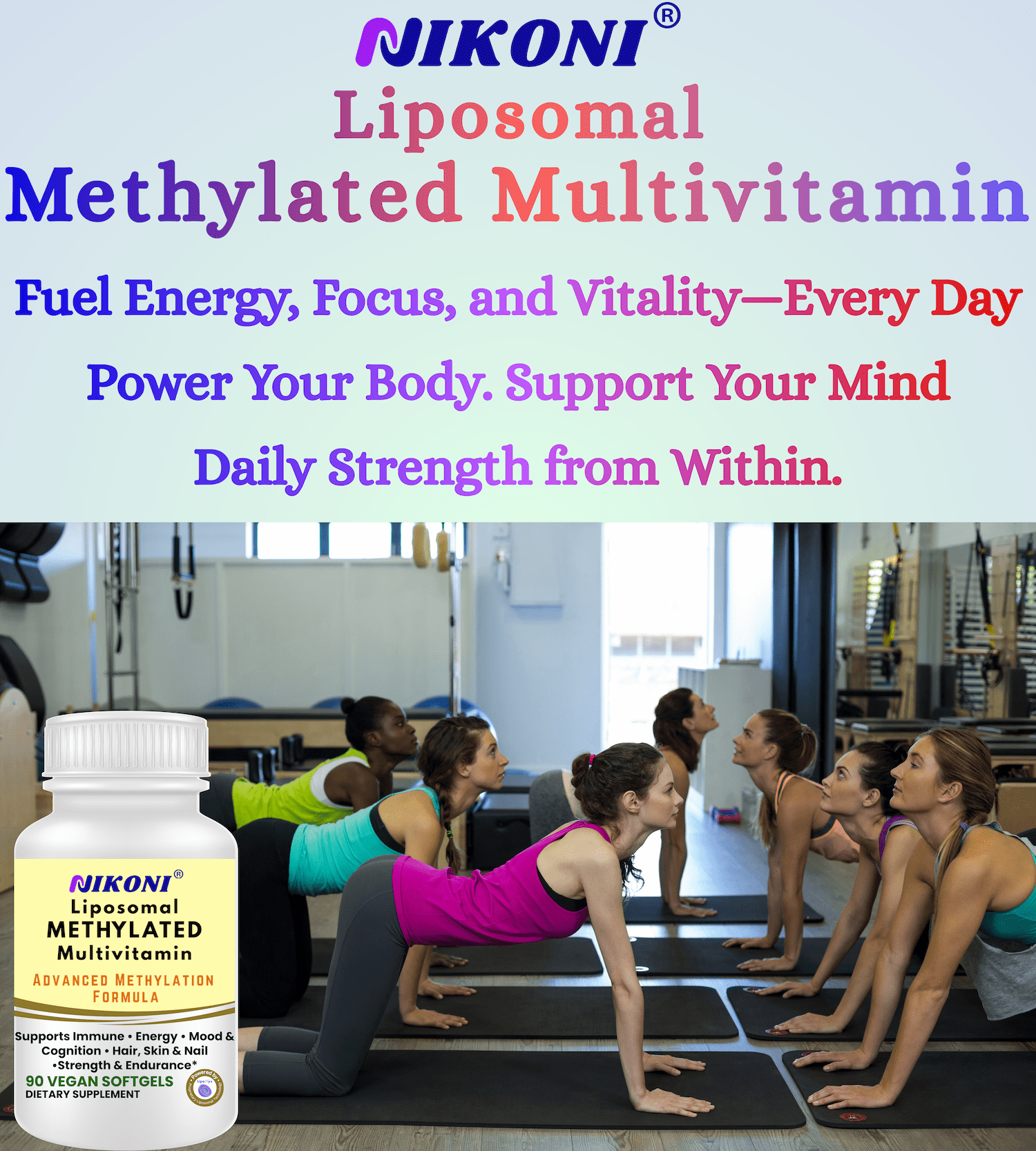 Nikoni Liposomal Methylated Multivitamins Vegan Softgels Methylated for Better Absorption 90 Count