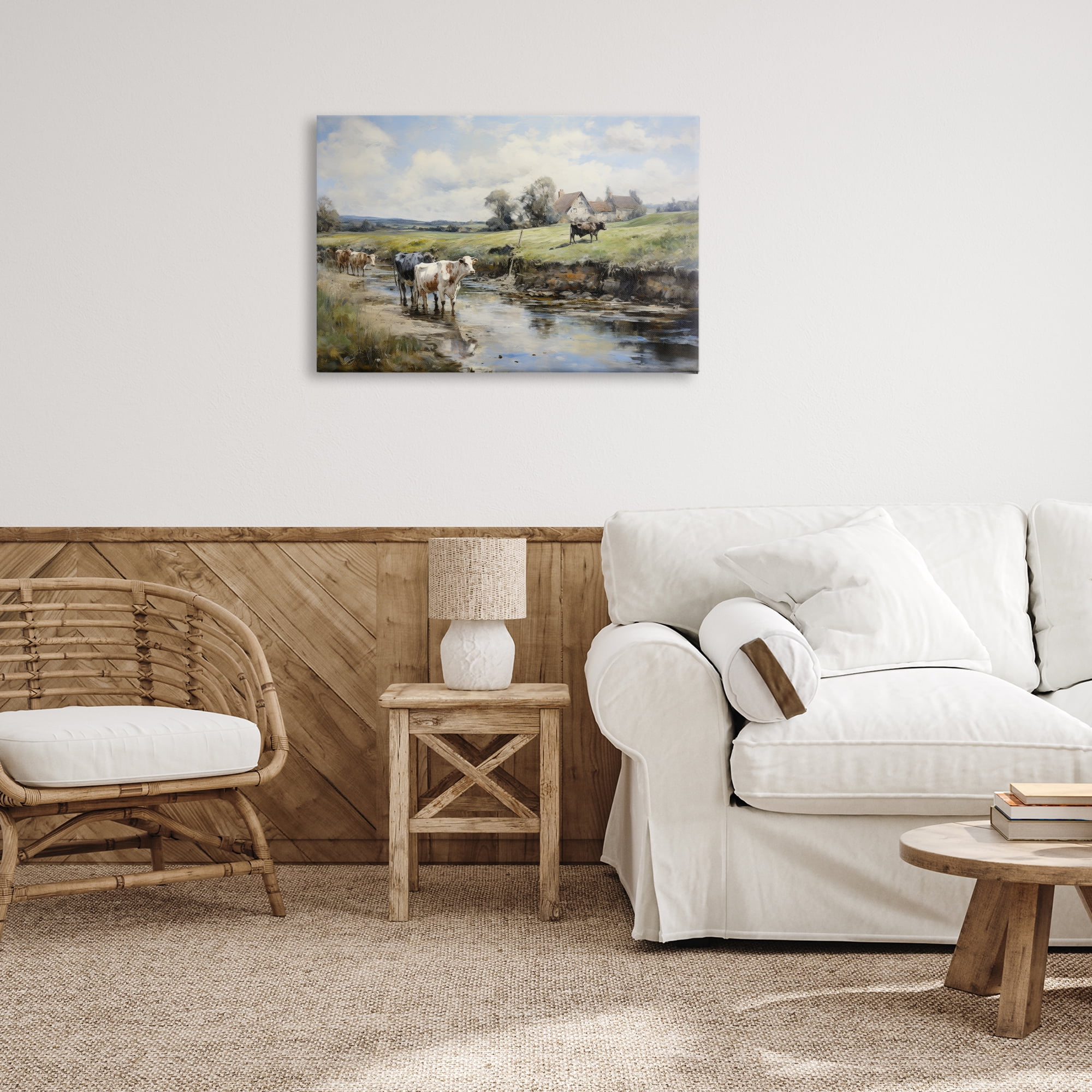 Stupell Industries Free Roaming Cattle Landscape & Nature Painting Wrapped Canvas Art Print Wall Art, 30 x 20