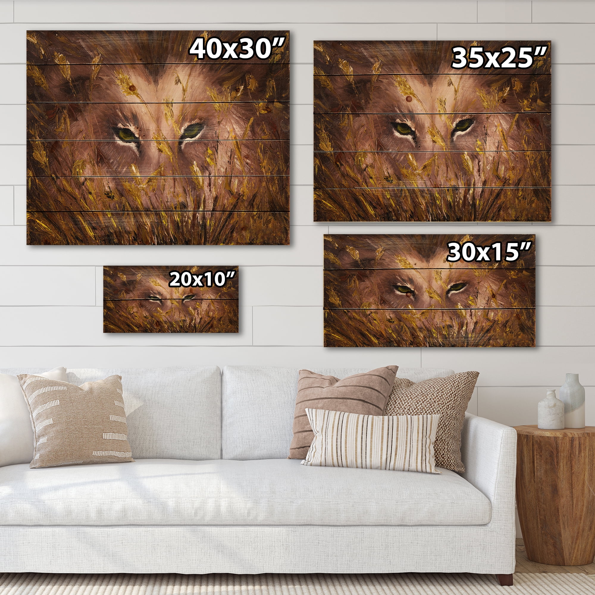 Designart 'Close Up Of Wolf Eyes In The Grass' Farmhouse Print on Natural Pine Wood