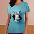 thumbnail image 4 of Women's Short Sleeve Easter Print Scrub Top – V-Neck Floral Pocket T Shirts Retro Floral Shirt, 4 of 6