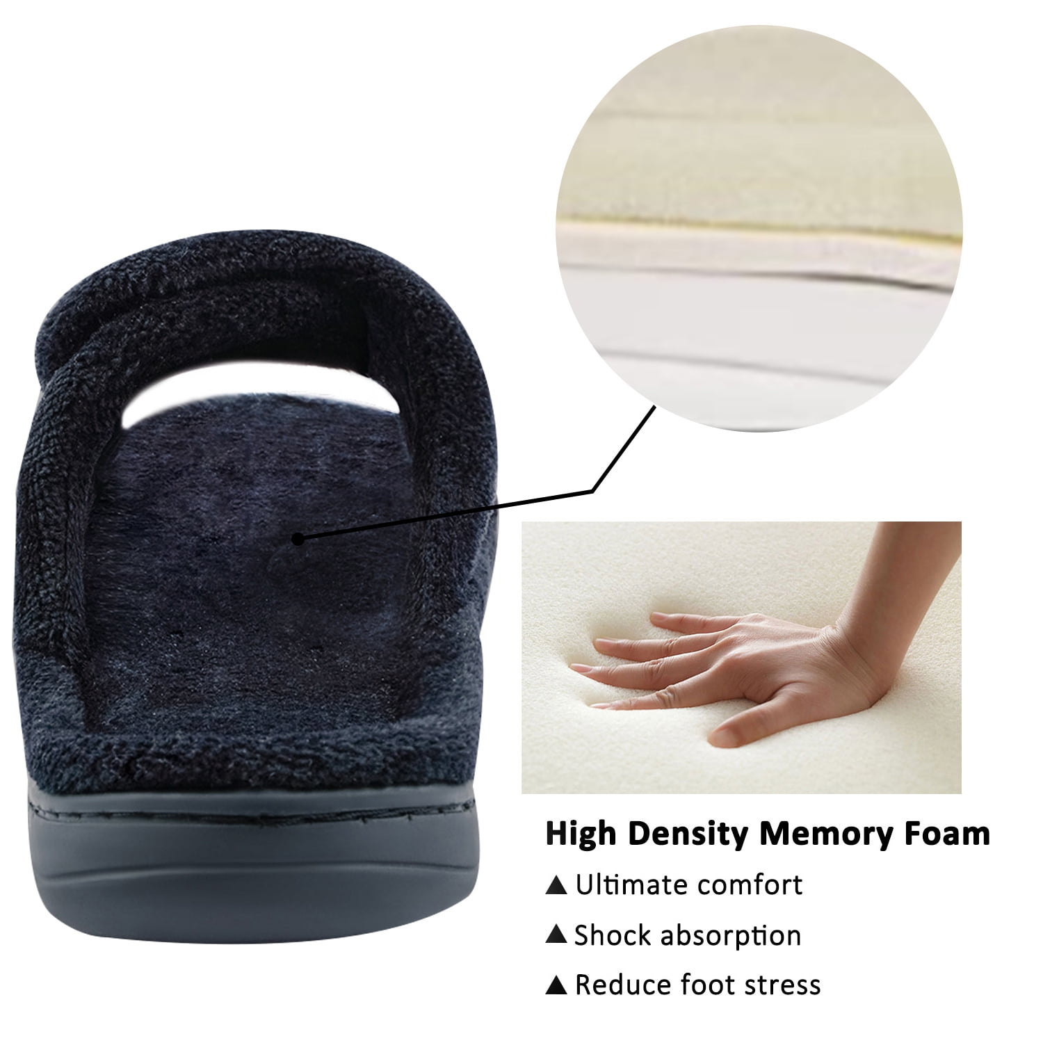 Women's Arch Support Diabetic Slippers Memory Foam House Shoes Orthotic Heel Cup Arthritis Edema Slippers with Adjustable Strap, Black 9.5/10.5