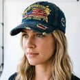 thumbnail image 4 of ZROVA Vintage USA 250th Anniversary Hats 3 Pack - 1776-2026 Distressed Baseball Caps with Embroidered Flag, Washed Denim Dad Hats, 4 of 6