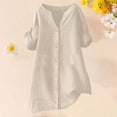 thumbnail image 2 of 3/4 Length Sleeve Womens Tops 2026 Trendy Casual Cotton Linen V Neck Button Up Stand Collar Work Tshirt Womens Blouses, 2 of 4