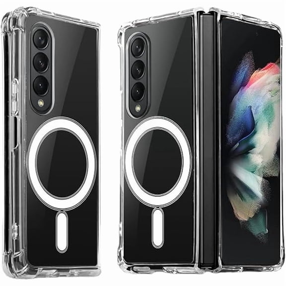 Saluqifa Suitable for Samsung Galaxy Z Fold 3 Transparent Folding Case,Compatible with Magsafe Wireless Charger, Shockproof housing(Transparent Magnetic Protection)