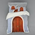 thumbnail image 2 of Moroccan Duvet Cover Set, Antique Wooden Door of Architecture with Star Form Oriental Picture, Bedding Set with Shams and Fitted Sheet, 3 Sizes, by Ambesonne, 2 of 3