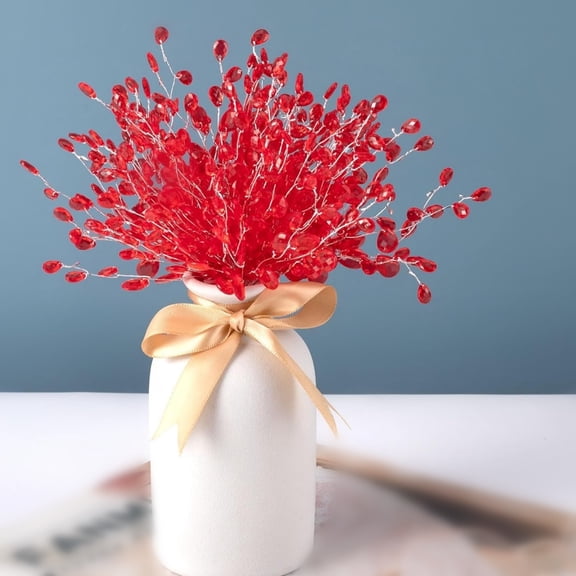 Topboutique 20 Pcs Acrylic Bead Drop Stems Crystal Flower Branche Artificial Bead Drop Bouquets Crystal Floral Picks for Wedding Party Home Decoration DIY Crafts Celebrations,Red,5 in