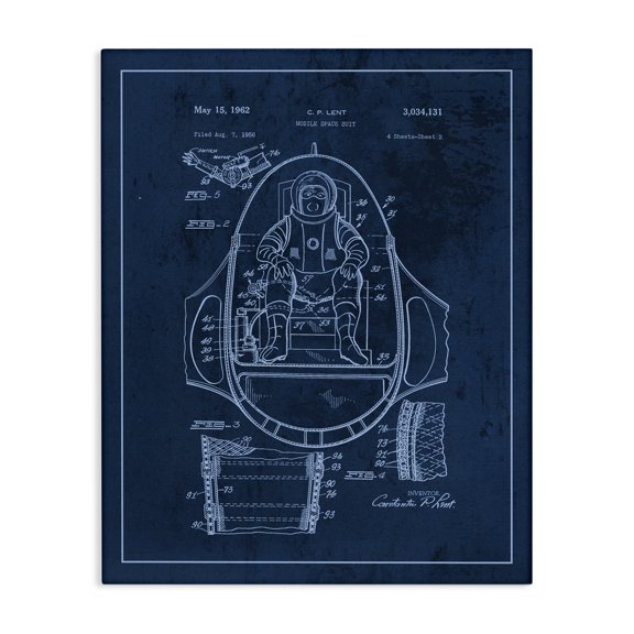 Stupell Industries Eclectic Space Explorer Patent Vintage Astronaut Blueprint Canvas Art, 16 x 20, by Lil' Rue