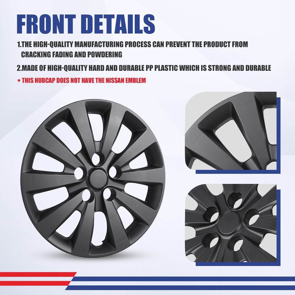 4 Pack 16" Hubcaps Wheel Rims Cover Fit for 2013-2019 Nissan Sentra & 2011-2017 Nissan Leaf Compatible with Steel Wheels,Snap on Installation,PP,Black Matte