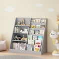 thumbnail image 2 of Miniyam Kids Bookshelf, Wood Dual-Sided Bookcase with Front-Facing Display, Storage Shelves, Rounded Corners for Playroom, Gray, 2 of 7