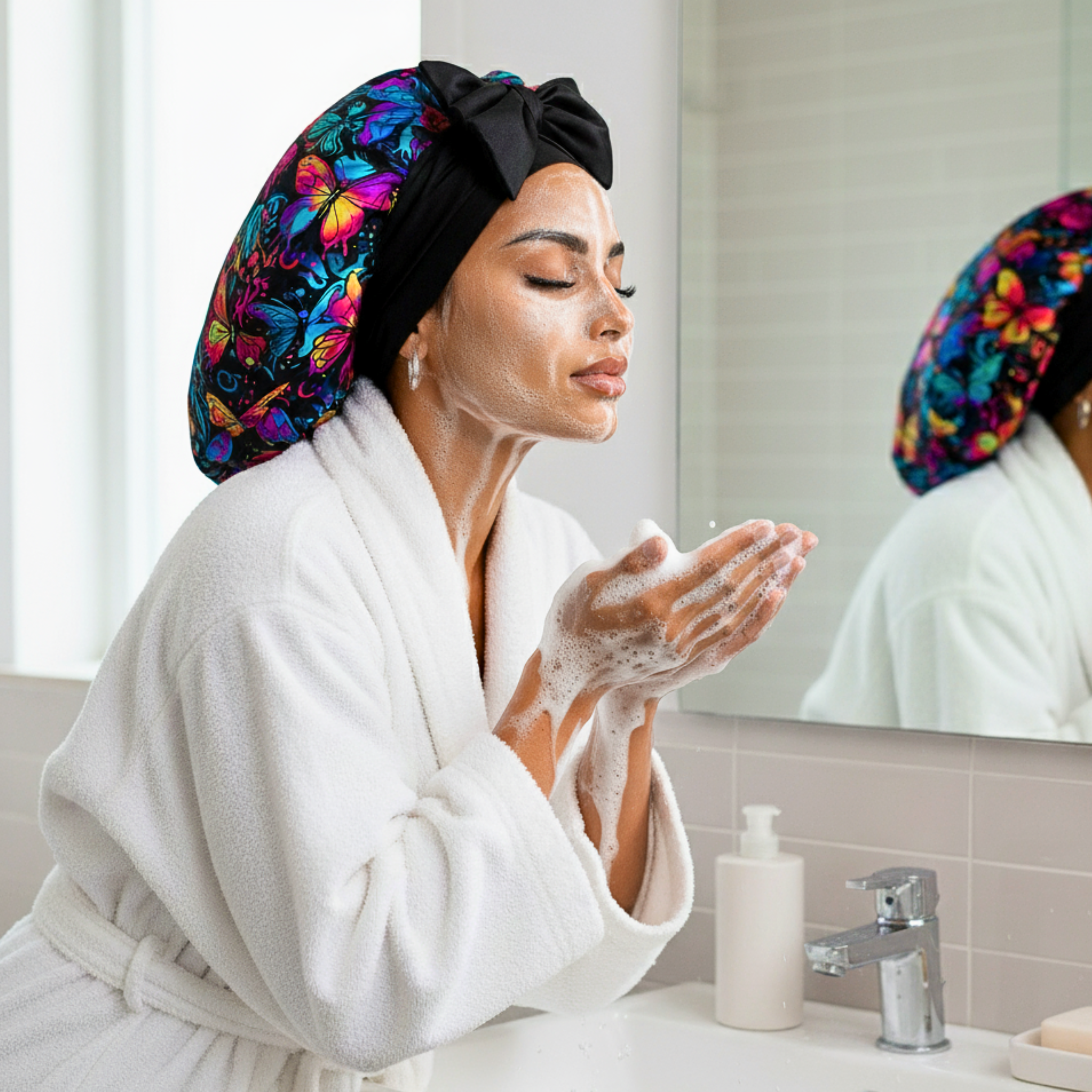 Prince Hair Company XL Premium Charmeuse Silk Sleep Bonnet for Women in Graffiti Butterfly Print