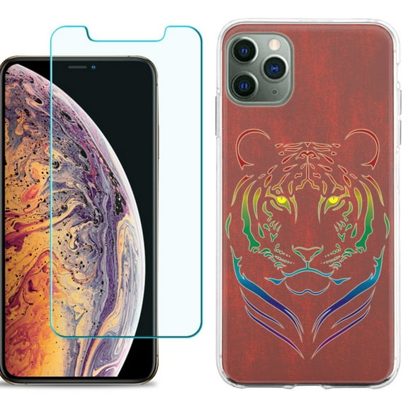 For Apple iPhone 11 Pro Max Phone Case , Slim-Fit TPU Case with Tempered Glass Screen Protector, by OneToughShield ® - Night Tiger