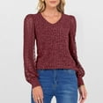 thumbnail image 2 of BiZtdJrK Women's Dressy Casual Lace Long Sleeve Shirts Ribbed Knit V Neck Sweaters Loose Crewneck Pullover Tops Fashion Streetwear, Wine, XXL, 2 of 8