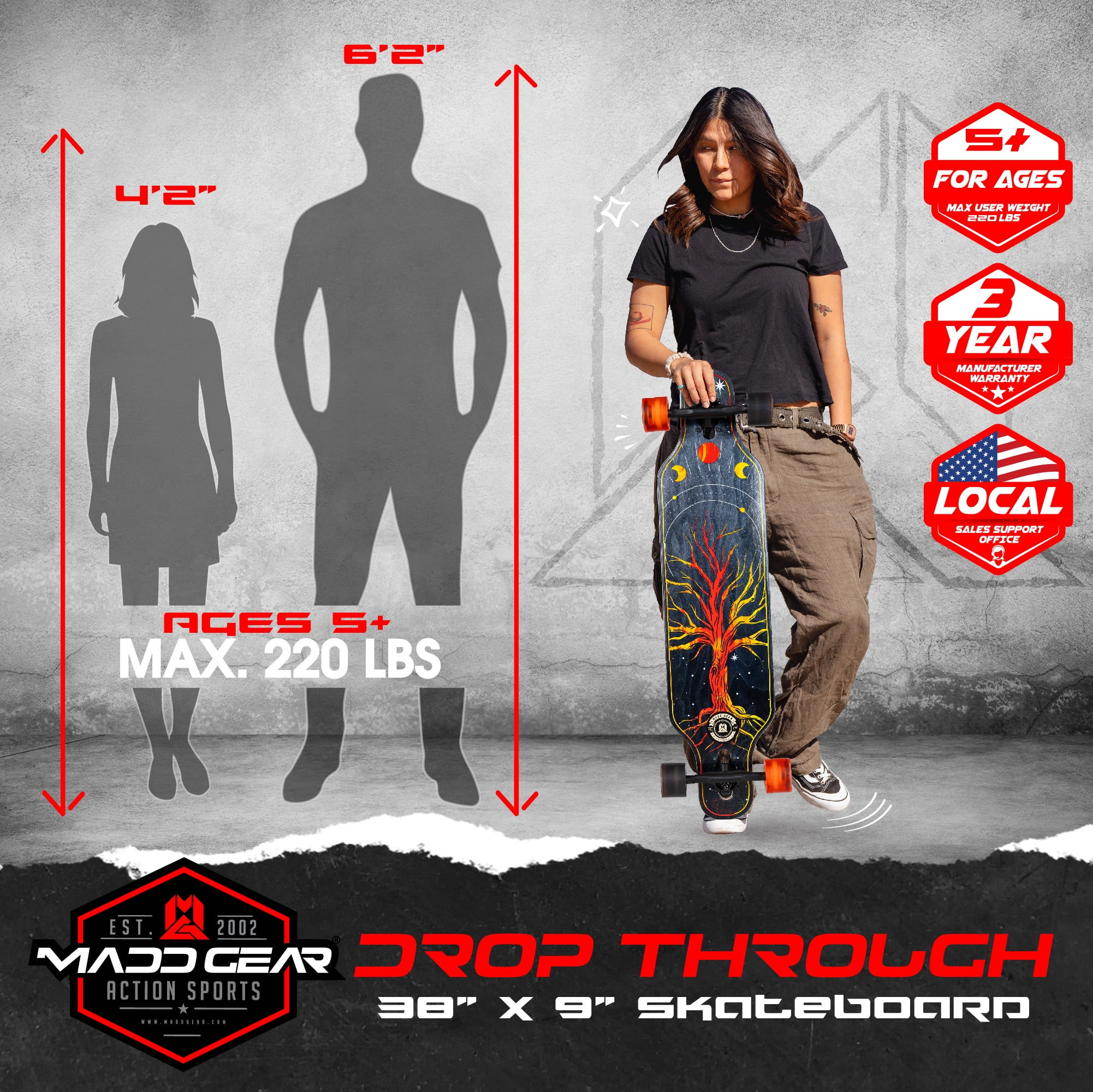 Madd Gear 38" drop Through Longboard Skateboard 9" Wide 70mm Wheels ABEC7 Bearings Maple Deck  (图2) Madd Gear 38" drop Through Longboard Skateboard 9" Wide 70mm Wheels ABEC7 Bearings Maple Deck  (图2)