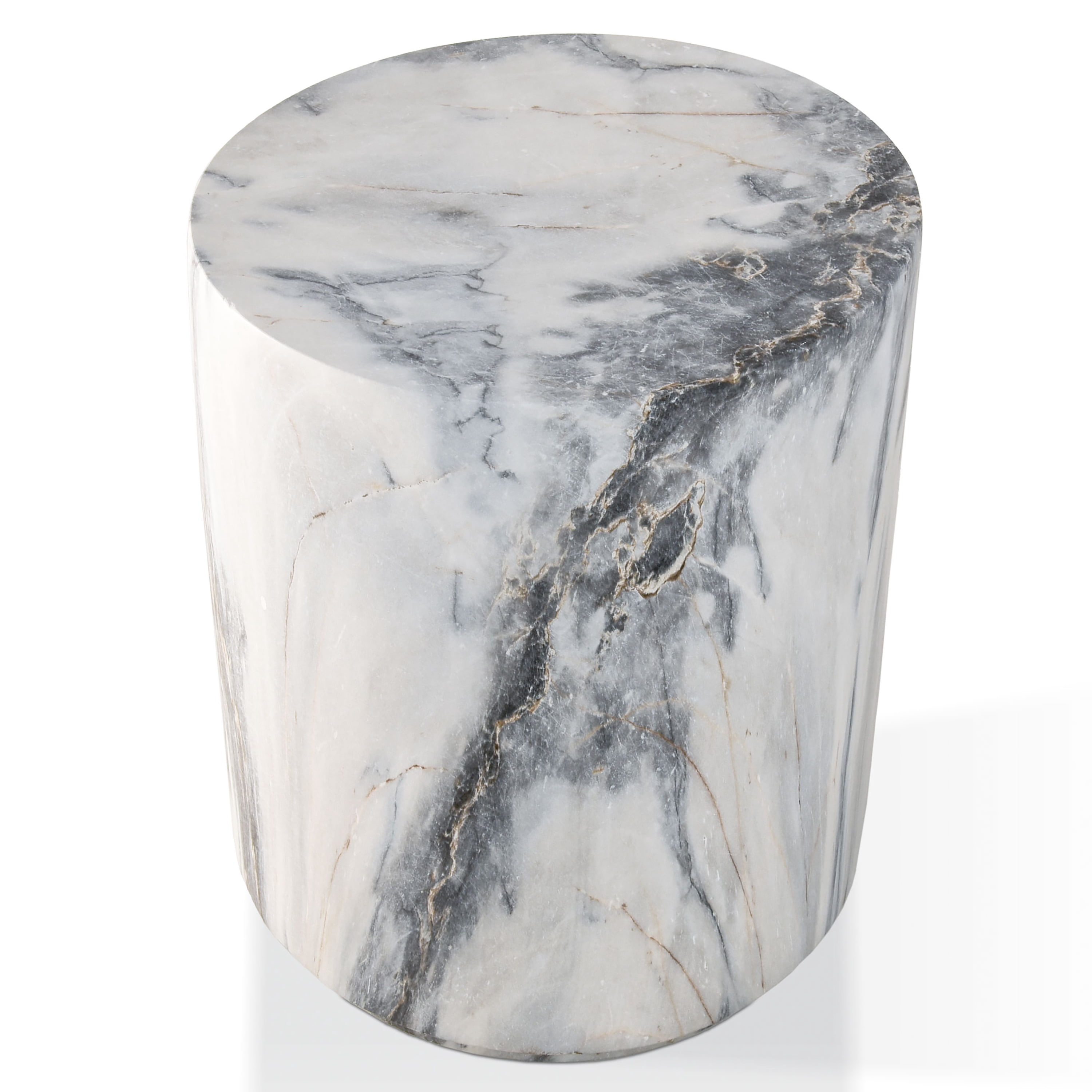 Furniture of America Isla Modern Stone Indoor & Covered Patio Round Drum End Table, Blue Gray Marble
