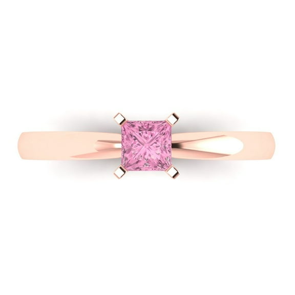 Solitaire Engagement Ring for Women - 0.5ct Simulated Pink Diamond in 14K Rose Gold Promise Ring