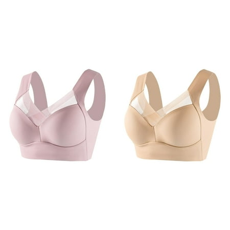 (2-Pack) Kcodviy Women s Large Strapless Lace Compression Bra for Women Tank Top Underwear Thin Womens Bras No Underwire Side Fold Side Support Bras for Women Gather Adjustable Bra