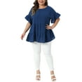 thumbnail image 2 of Agnes Orinda Women's Plus Size Easter Tops Swiss Dots Back Tie Crew Neck Ruffle Short Sleeve Tiered Hem Summer Casual Blouses 3X Dark Blue, 2 of 6