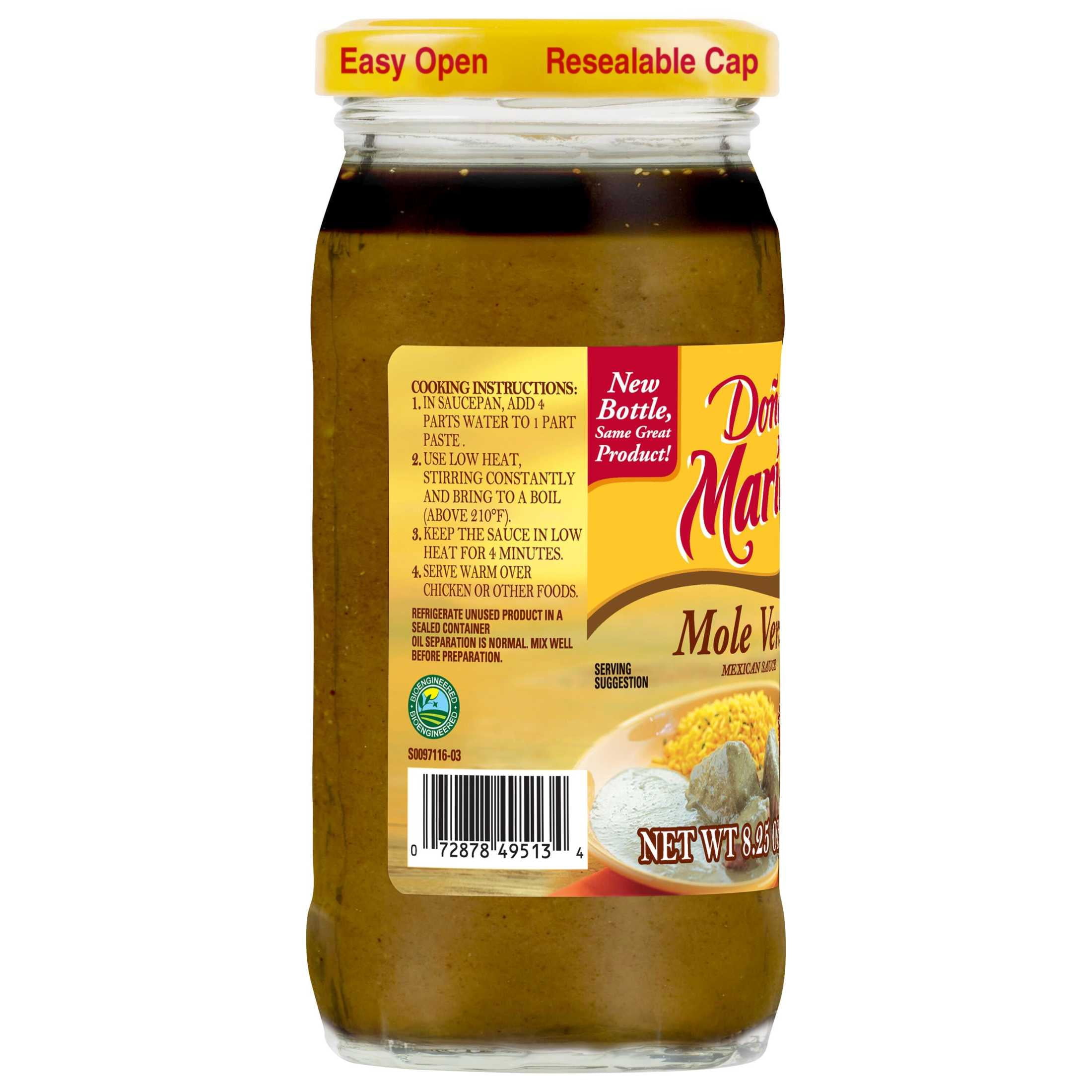 (4 pack) DOÑA MARÍA Verde Mole, Cooking Sauces and Marinades, Shelf Stable, 8.25 oz Glass Jar