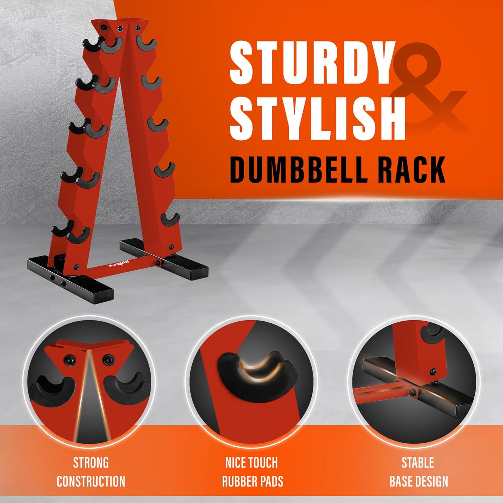 Metal A Frame Dumbbell Weight Rack 5 Tiers Red