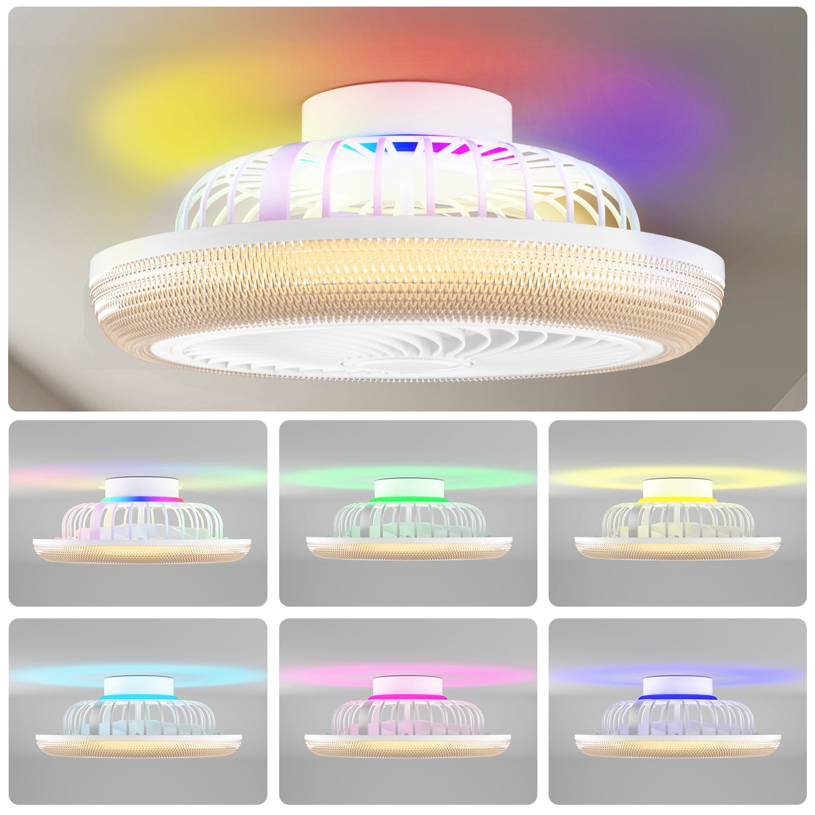 BLITZWILL 18" Ceiling Fan with Lights, With RGB Back Ambient Light,Remote & APP Control,Dimmable Color Temperature and 6 Wind Speeds & Timing,Bladeless Enclosed Ceiling Fans