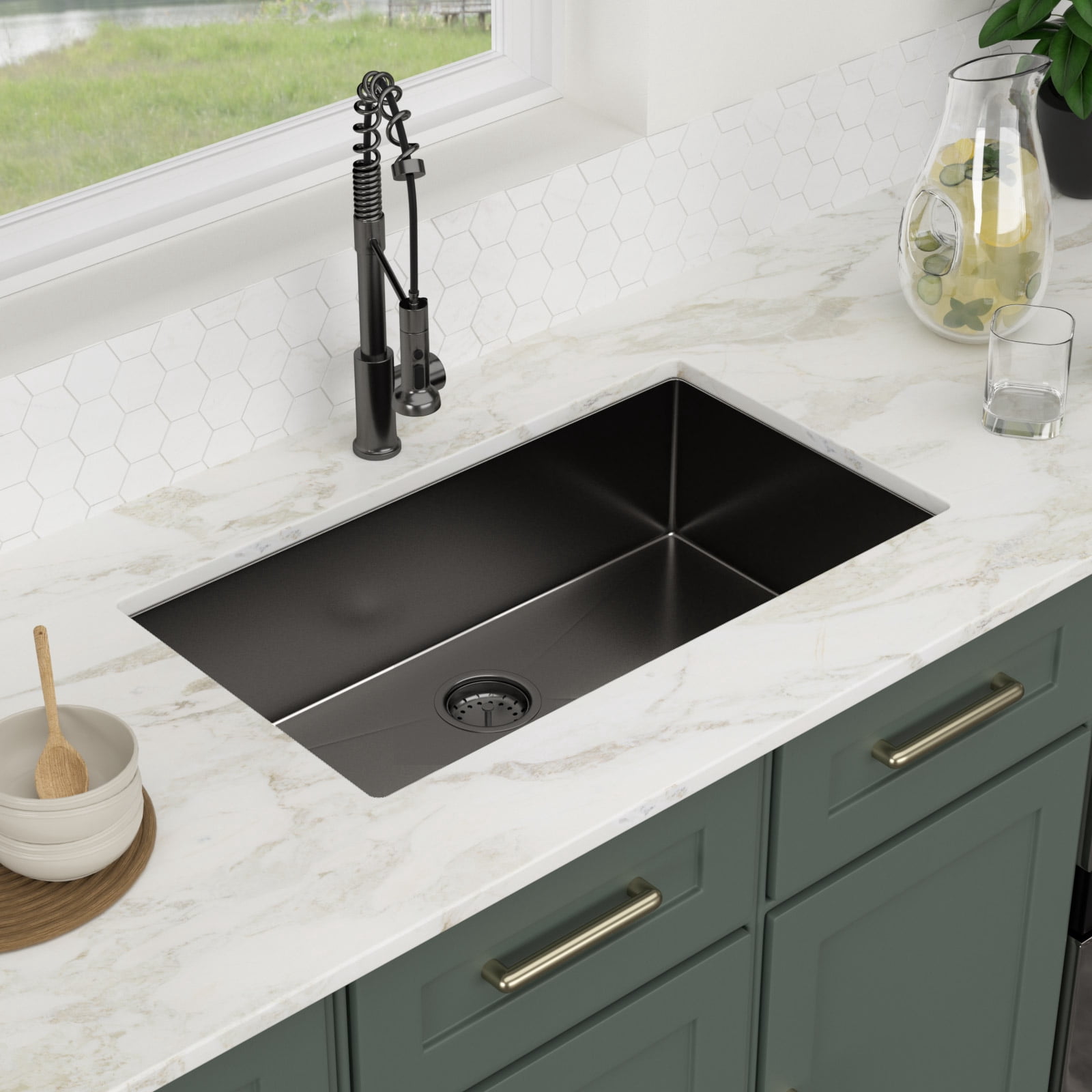 33 in. Undermount Single Bowl 18 Gauge Gunmetal Black Stainless Steel Kitchen Sink with Black Drain