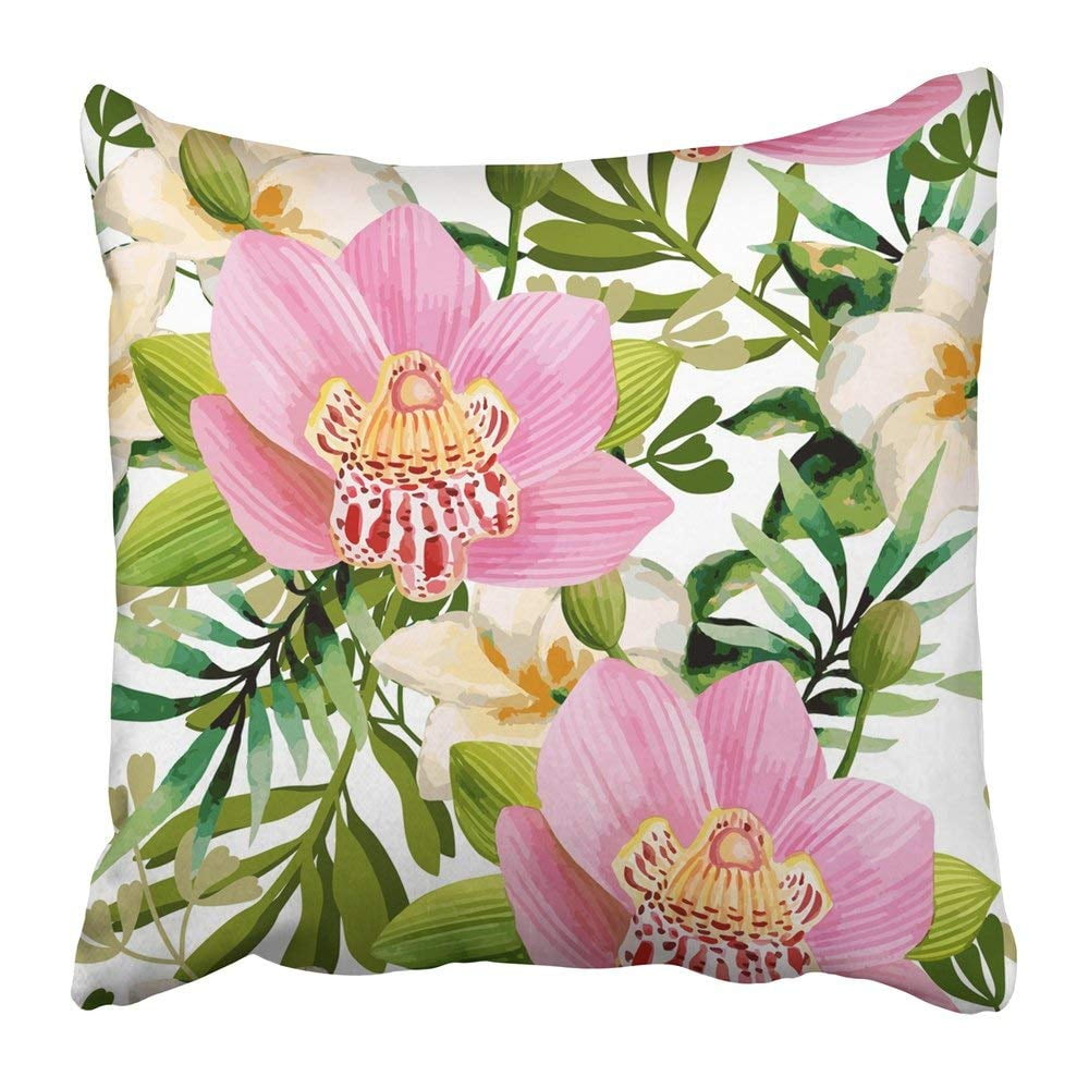 ARTJIA Orange Exotic Watercolor Floral With Orchid Flowers On White 