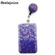 thumbnail image 3 of Cordón retráctil con forma de flores moradas para tarjetas de identificación de enfermera, tarjetas de trabajo, porta credencial, funda para tarjetas, bolsa para sujetar tarjetas, 3 of 5