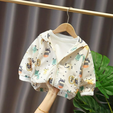 

EleaEleanor Boys And Girls Animal Print Zipper Hooded Jacket Beige XL 120