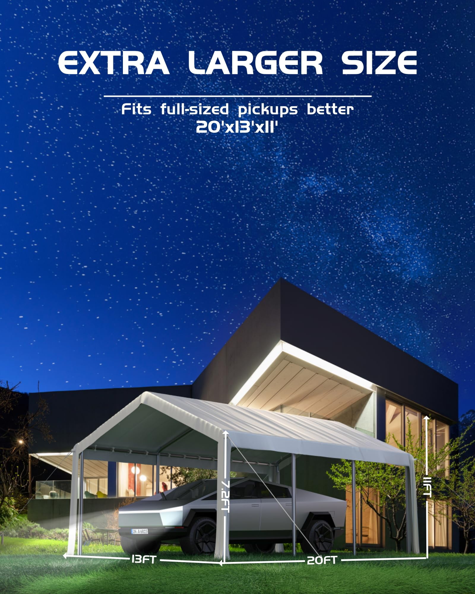 Garvee Carport Top Replacement Cover, 20'x 13'x 11',  White