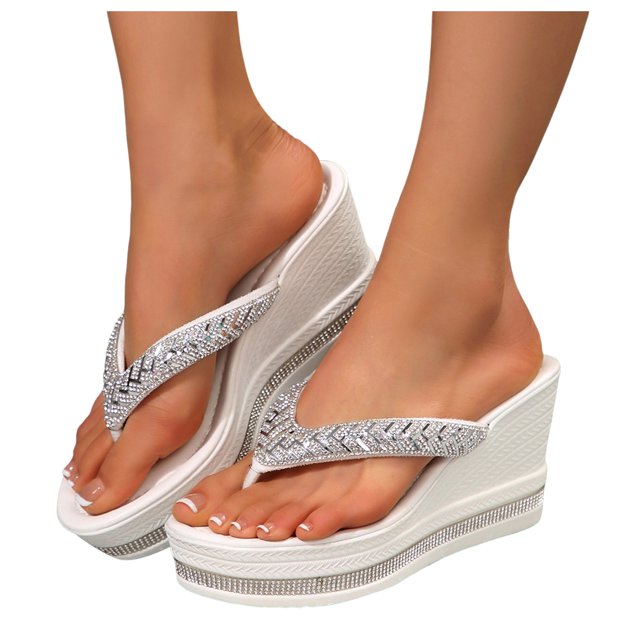 Dakaela Women's Platform Flip Flop Rhinestones Arch Support Summer Thong Sandals Soft Cushion Slippers