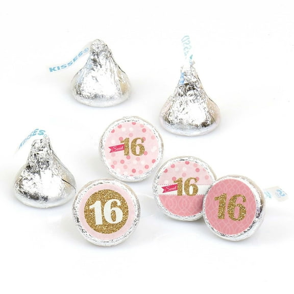 Big Dot of Happiness Sweet 16 - 16th Birthday Party Round Candy Sticker Favors - Labels Fits Chocolate Candy (1 sheet of 108)