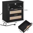 thumbnail image 2 of Rattan Nightstand, Boho Bedside Table with Open Shelf 2 Drawers, Rattan End Table Nightstand, Rattan Bedside Table with Charging Station, for Bedroom, Black, 2 of 9