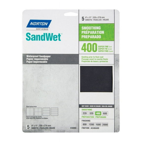 Norton 48060 9" X 11" 400 Grit Wet Sandpaper Sheets 5 Count