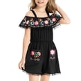 thumbnail image 2 of Coerni Girls Off Shoulder Romper Floral Embroidered Lace Trim Jumpsuit Spaghetti Strap Tunic Overalls Summer Outfit Beach Vacation, 2 of 7