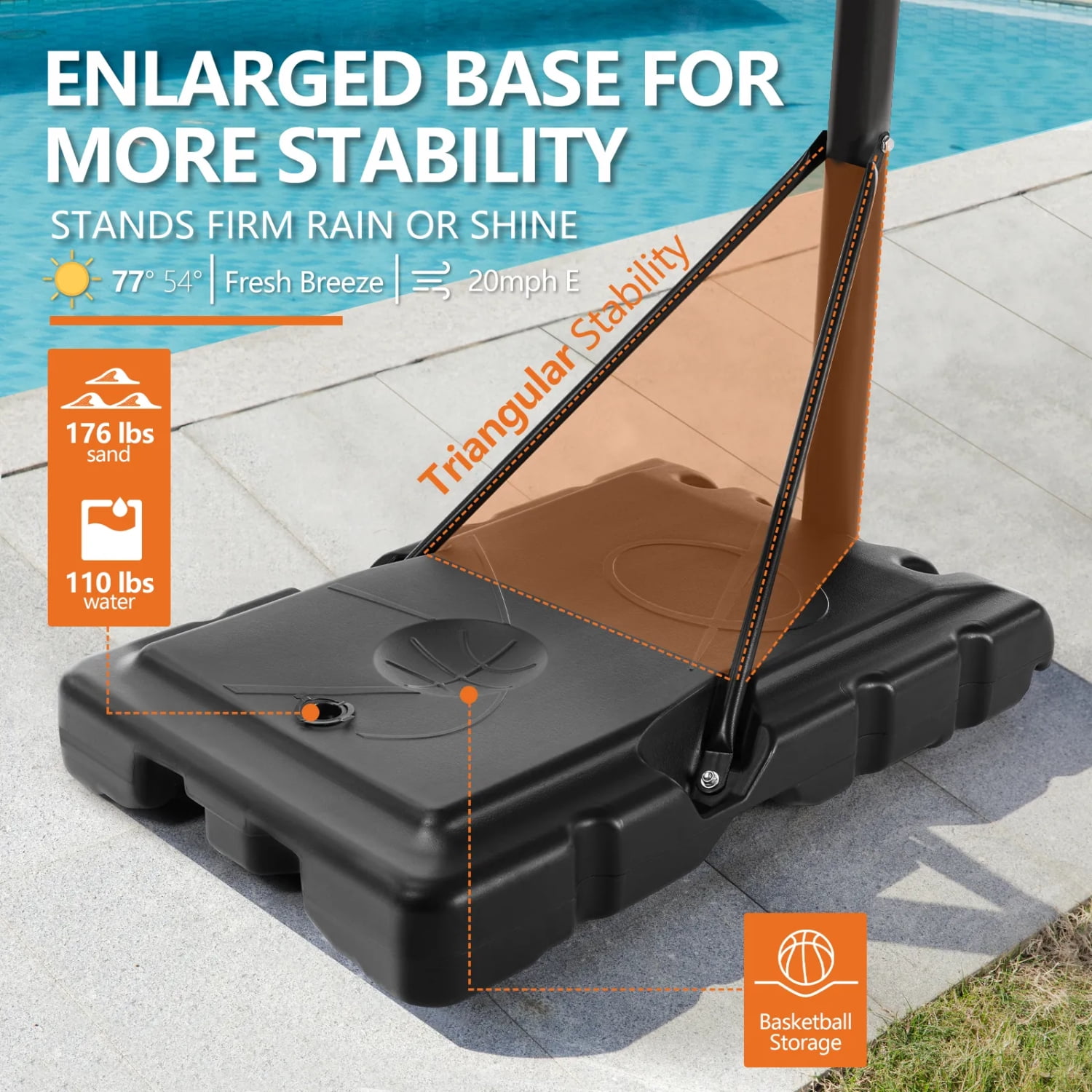 Portable Basketball Hoop, 4.2-10ft Adjustable Height, 44" Shatterproof Backboard, Fillable Base with 2 Wheels for Youth & Adults