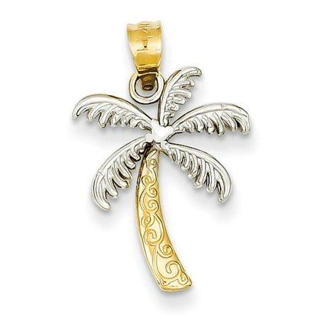14K Yellow Gold and Rhodium Palm Tree Pendant