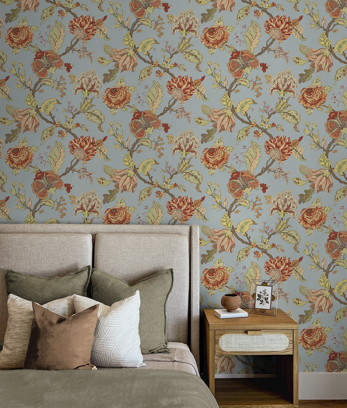 Seabrook Designs  Lana Jacobean Prepasted Wallpaper 20.5 in W x 33 ft. L - Blue Dusk