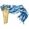 Cieovo 50 Pack Ribbon Wands Wedding Streamers with Bells, Silk Fairy Stick Wand Party Favors for Party Activities Bridal Shower Holiday Celebration (Blue)