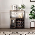 thumbnail image 1 of Coffee Wine Bar Rack Cabinet with Detachable Wine Rack, Liquor Cabinet with Glass Holder and Mesh Door, Farmhouse Sideboard Buffet Cabinet for Kitchen Dining Room, Living Room (Burnt), 1 of 7